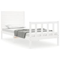 Bedframe met hoofdbord massief hout wit - thumbnail