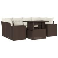 7-delige Loungeset met kussens poly rattan bruin - thumbnail