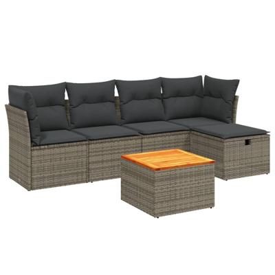 6-delige Loungeset met kussens poly rattan grijs - thumbnail