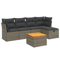 6-delige Loungeset met kussens poly rattan grijs - thumbnail