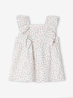 Jurk baby met print en ruches wit, bedrukt - thumbnail