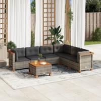 7-delige Loungeset met kussens poly rattan grijs - thumbnail
