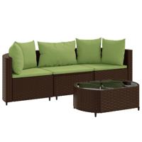 4-delige Loungeset met kussens poly rattan bruin - thumbnail