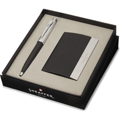 Sheaffer SF-G2931351-3 Balpen 100 M Giftset Glossy Black Barrel- Brushed Nickel Plated + Visitekaarthouder Sheaffer SF-G2931351-3 Balpen 100 M Giftset Glossy Black Barrel- Brushed Nickel Plated + Visitekaarthouder