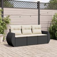 4-delige Loungeset met kussens poly rattan zwart - thumbnail