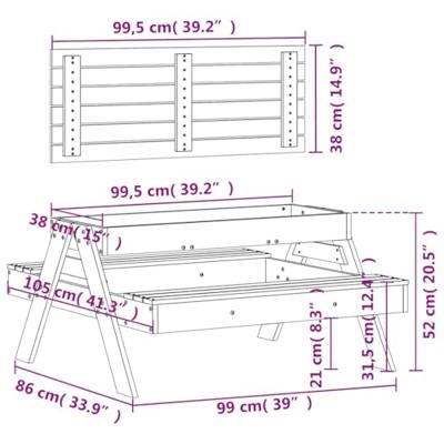 Picknicktafel met zandbak voor kinderen massief grenenhout wit - thumbnail