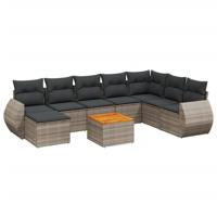 9-delige Loungeset met kussens poly rattan grijs - thumbnail