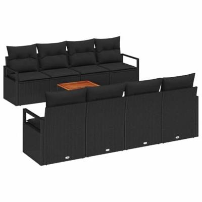 Tuinbankenset met opslag 9 pcs Zwart poly rattan