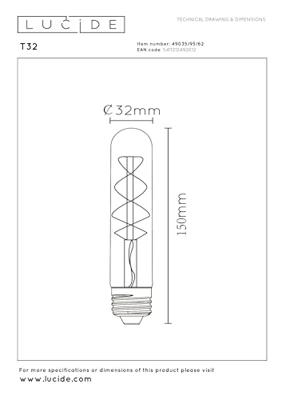 Lucide T32 - Filament lamp - Ø 3 cm - LED 3 StepDim (Memory) - E27 - 1x4,9W 2200K - Amber Lucide T32 - Filament lamp - Ø 3 cm - LED 3 StepDim (Memory) - E27 - 1x4,9W 2200K - Amber