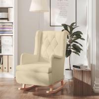 Fauteuil met massief rubberwood schommelpoten stof crmekleurig - thumbnail