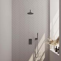 Gunmetal Carving inbouw regendouche 3-weg omstelling SET 27 met 20 cm douchekop en handdouche - thumbnail