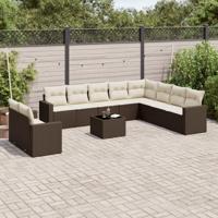 11-delige Loungeset met kussens poly rattan bruin - thumbnail
