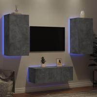 4-delige Tv-wandmeubelset met LED bewerkt hout betongrijs - thumbnail