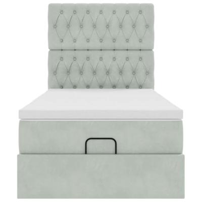 Ottoman bed met matrassen 90x200cm fluweel lichtgrijs