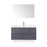Dante Badmeubelset 100 cm - Beton Antraciet - Keramische Wastafel Wit Cover - met Spiegel - thumbnail