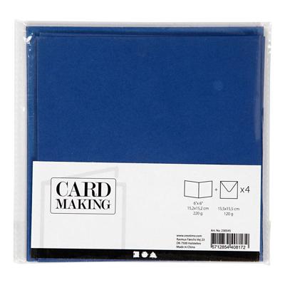 Creativ Company Kaarten en enveloppen, afmeting kaart 15,2x15,2 cm, afmeting envelop 16x16 cm, 220 gr, blauw, 4 set/ 1 doos