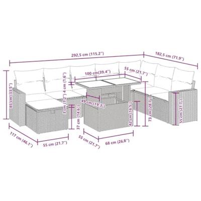 9-delige Loungeset met kussens poly rattan beige