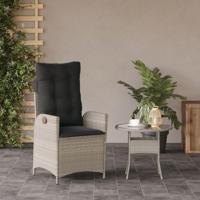 Tuinstoel verstelbaar met kussens poly rattan lichtgrijs - thumbnail