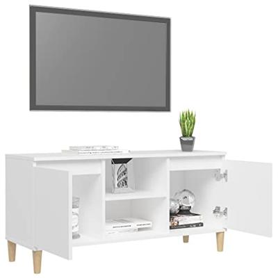 Tv-meubel met massief houten poten 103,5x35x50 cm wit