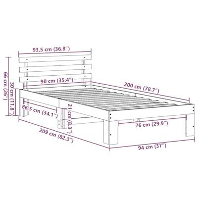 Bedframe met hoofdeinde Bruin 90 x 200 cm Massief grenenhout Bedframe met hoofdeinde Bruin 90 x 200 cm Massief grenenhout