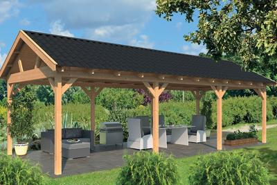 Tuindeco Hamar XL Overkapping type 5 990x445 cm Lariks/Douglashout blank- Zadeldak- Onbehandeld lariks Douglas hout- Tuindeco