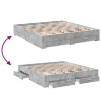 Bedframe met lades bewerkt hout betongrijs 180x200 cm - thumbnail