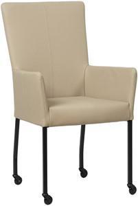 Taupe leren moderne eetkamerstoel Deal - met armleuning poot vierkant zwart met wiel - Toledo Leer Mastic (taupe leer)