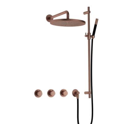 Hotbath Cobber - CB7067 - Inbouw Regendoucheset - Geborsteld Koper PVD - 2 Stopkranen - Thermostatisch - Wandarm 40 cm - Hoofddouche 300 mm - Staafhanddouche - Glijstang 900 mm - met M106 - Waterbesparend