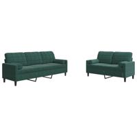 2-delige Loungeset met kussens en bolsters fluweel donkergroen - thumbnail