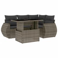 5-delige Loungeset met kussens poly rattan grijs - thumbnail