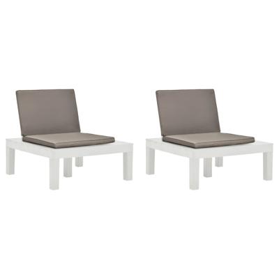 VidaXL Loungestoelen 2 st met kussens kunststof wit VidaXL Loungestoelen 2 st met kussens kunststof wit