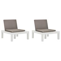 VidaXL Loungestoelen 2 st met kussens kunststof wit - thumbnail