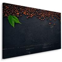 Schilderij - Koffiebonen op een Zwart Houten Tafel, Premium Print - thumbnail