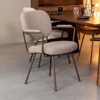 LABEL51 Eetkamerstoel 'Lausanne' Met armleuning, Bouclé, kleur Grijs