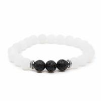 Edelsteen Armband Witte Jade/ Lavastenen - thumbnail