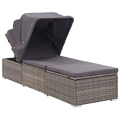 Ligbed met luifel en kussen poly rattan grijs Ligbed met luifel en kussen poly rattan grijs