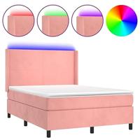 Boxspring met matras en LED fluweel roze 140x200 cm - thumbnail
