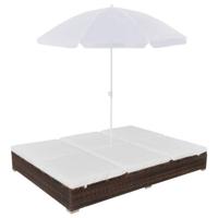 Loungebed met parasol poly rattan bruin - thumbnail