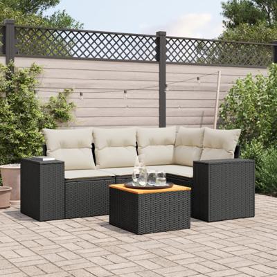5-delige Loungeset met kussens poly rattan zwart 5-delige Loungeset met kussens poly rattan zwart