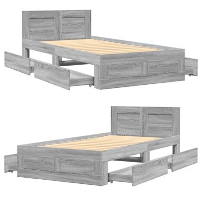 Bedframe met hoofdbord bewerkt hout grijs sonoma 75x190 cm Bedframe met hoofdbord bewerkt hout grijs sonoma 75x190 cm
