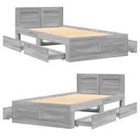 Bedframe met hoofdbord bewerkt hout grijs sonoma 75x190 cm - thumbnail