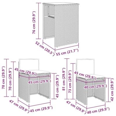 3-delige Bistroset met kussens poly rattan beige - thumbnail