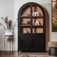 Tower Living Vitrinekast 'Rotondi' Mangohout en eikenfineer, 220 x 120cm, kleur Zwart - thumbnail