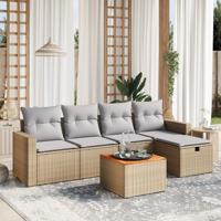 6-delige Loungeset met kussens poly rattan gemengd beige - thumbnail