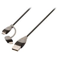 Bandridge bbm39400b10 2-in-1 data en oplaadkabel usb micro-b male + lightningadapter - a male 1.00 m zwart - thumbnail