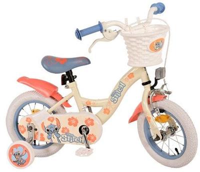 Disney stitch kinderfiets - meisjes - 12 inch - crème koraal blauw