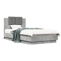 Bedframe met hoofdbord bewerkt hout betongrijs 75x190 cm - thumbnail