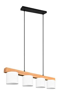 Trio HanglampCameron 4-lichts wit met houtbruin - R30654001