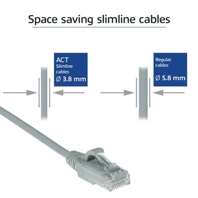 ACT DC9001 LSZH U/UTP CAT6 Datacenter Slimline Patchkabel Snagless | RJ45 connectoren | Grijs | 1 meter
