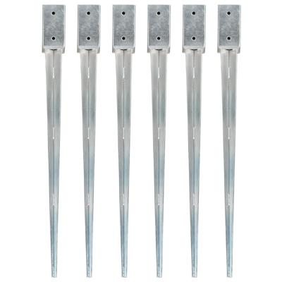 Grondpinnen 6 st 7x7x90 cm gegalvaniseerd staal zilverkleurig